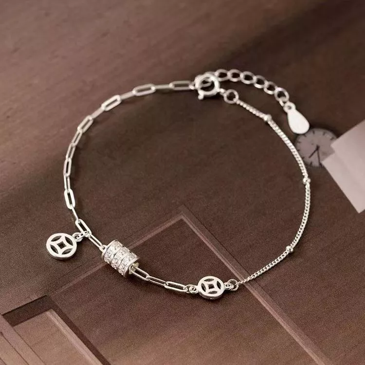 韓國東大門 S925不對稱 轉運輪錢幣招財手鍊