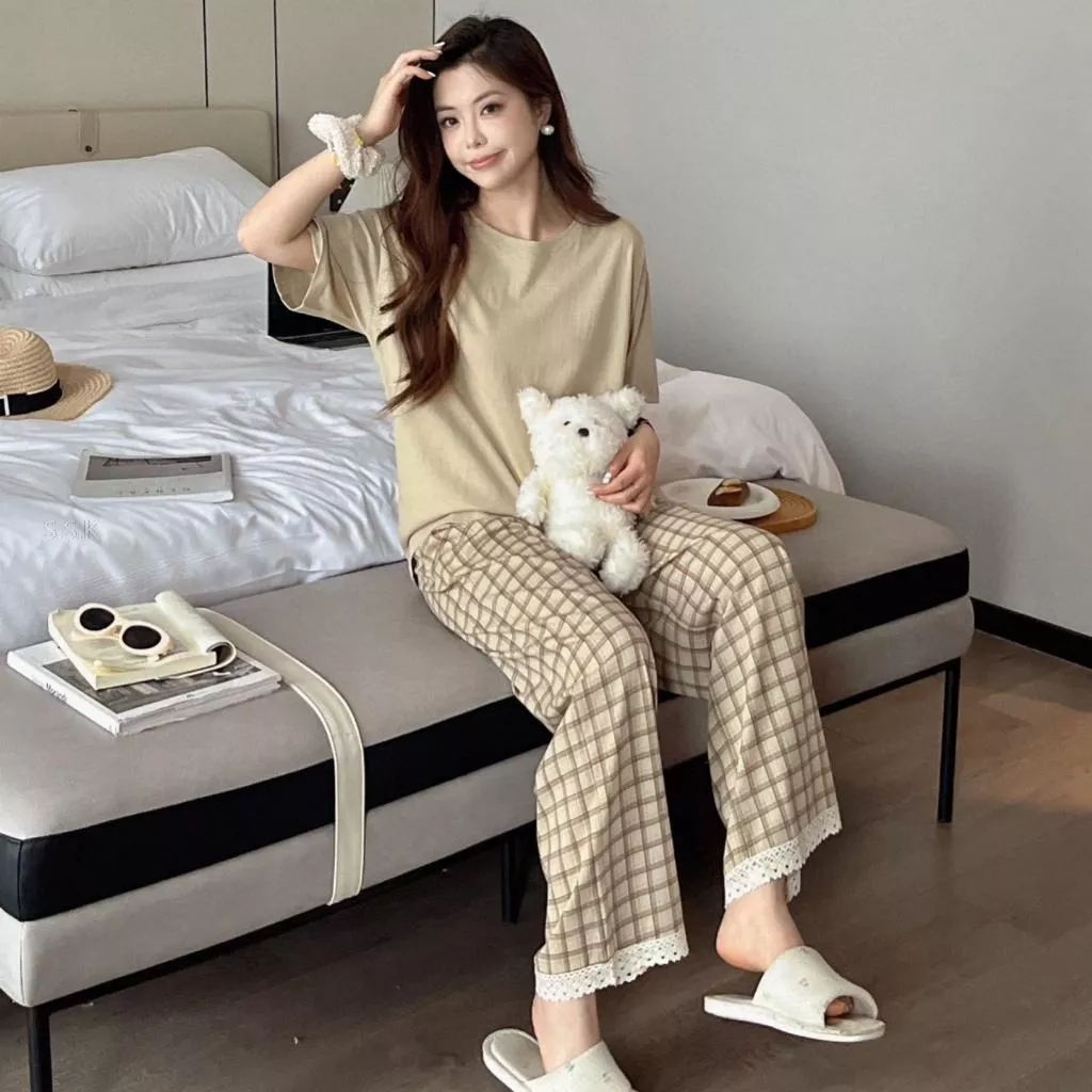 MOTIE輕薄透氣的短袖格紋居家服套裝