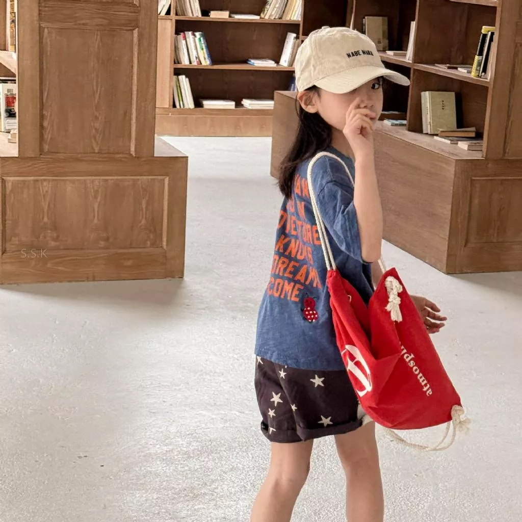 兒童夏季韓系復古字母印花百搭短袖T