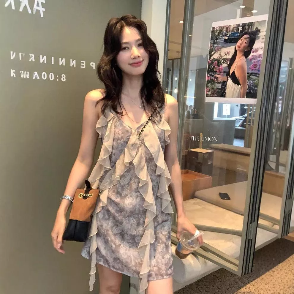 【L10356】實拍檸檬夏日法式度假風🏖️設計感百搭氣質荷葉邊休閒細肩帶洋裝260408