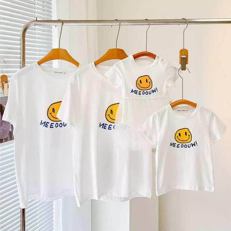 PCW1003-家庭裝白色棉卡通動漫夏季通用卡通親子裝