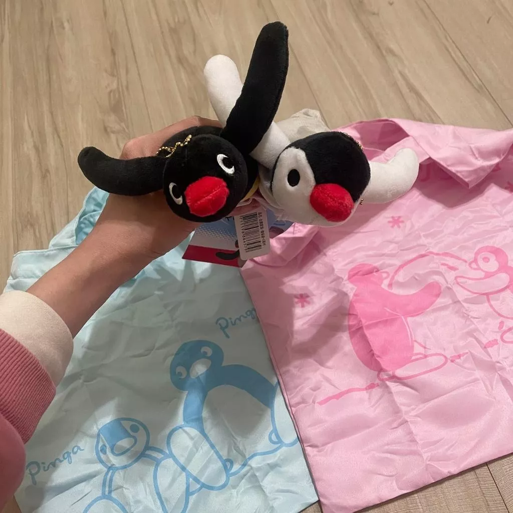正版授權 pingu企鵝家族造型收納購物袋