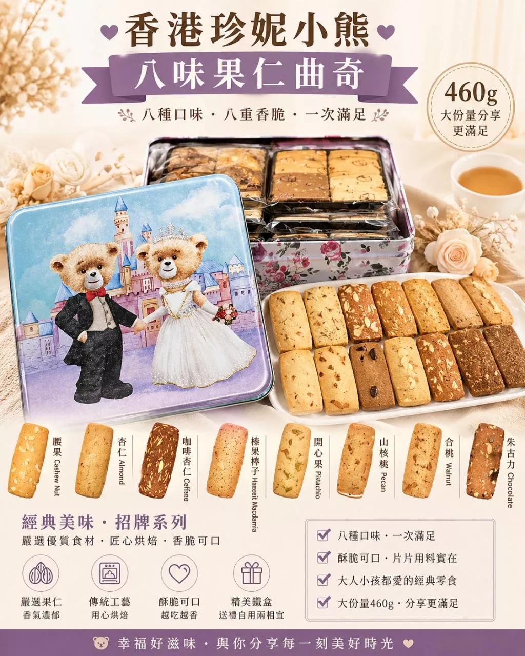 香港珍妮小熊 八味果仁曲奇 460g
