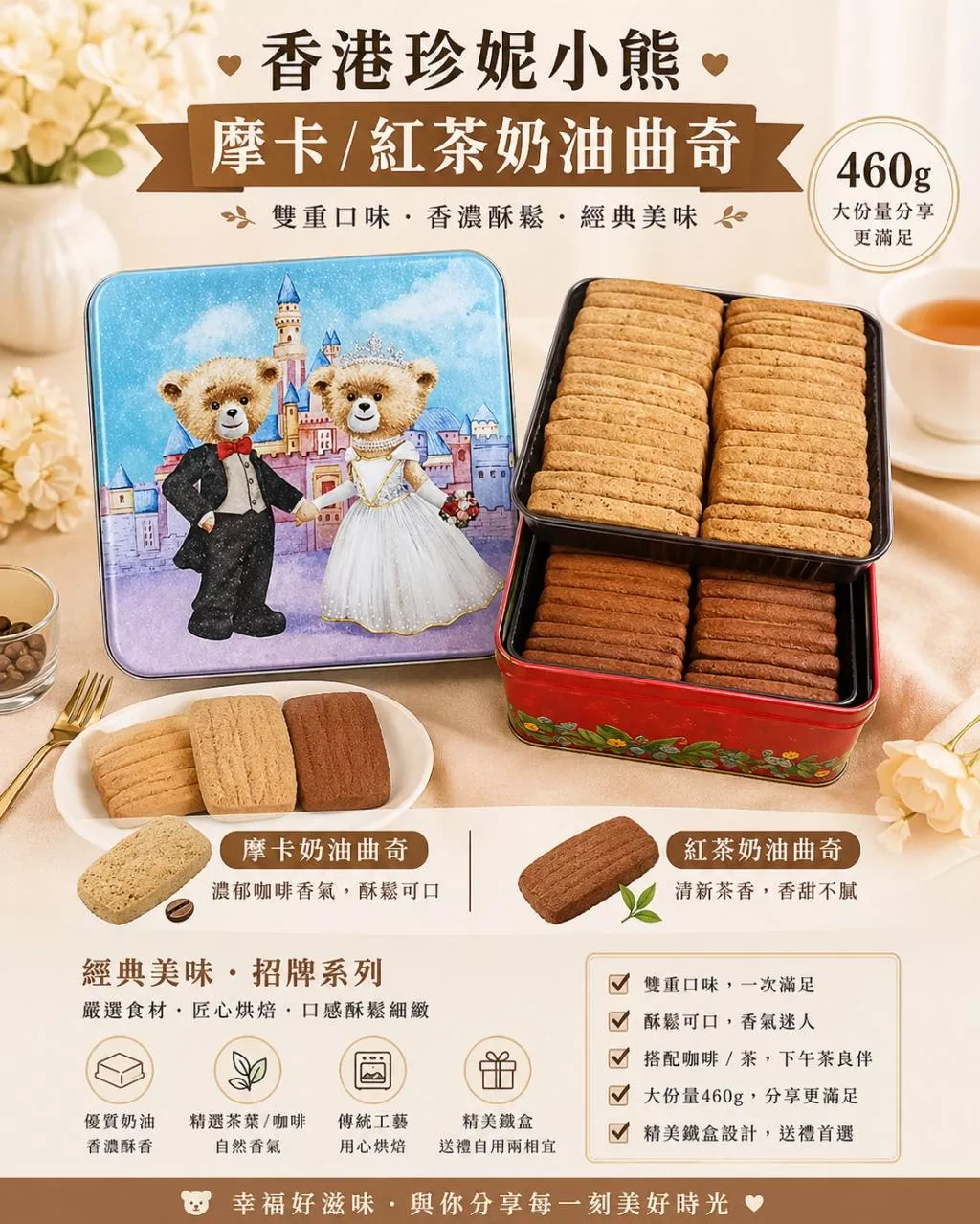 香港珍妮小熊 摩卡 / 紅茶奶油曲奇 460g