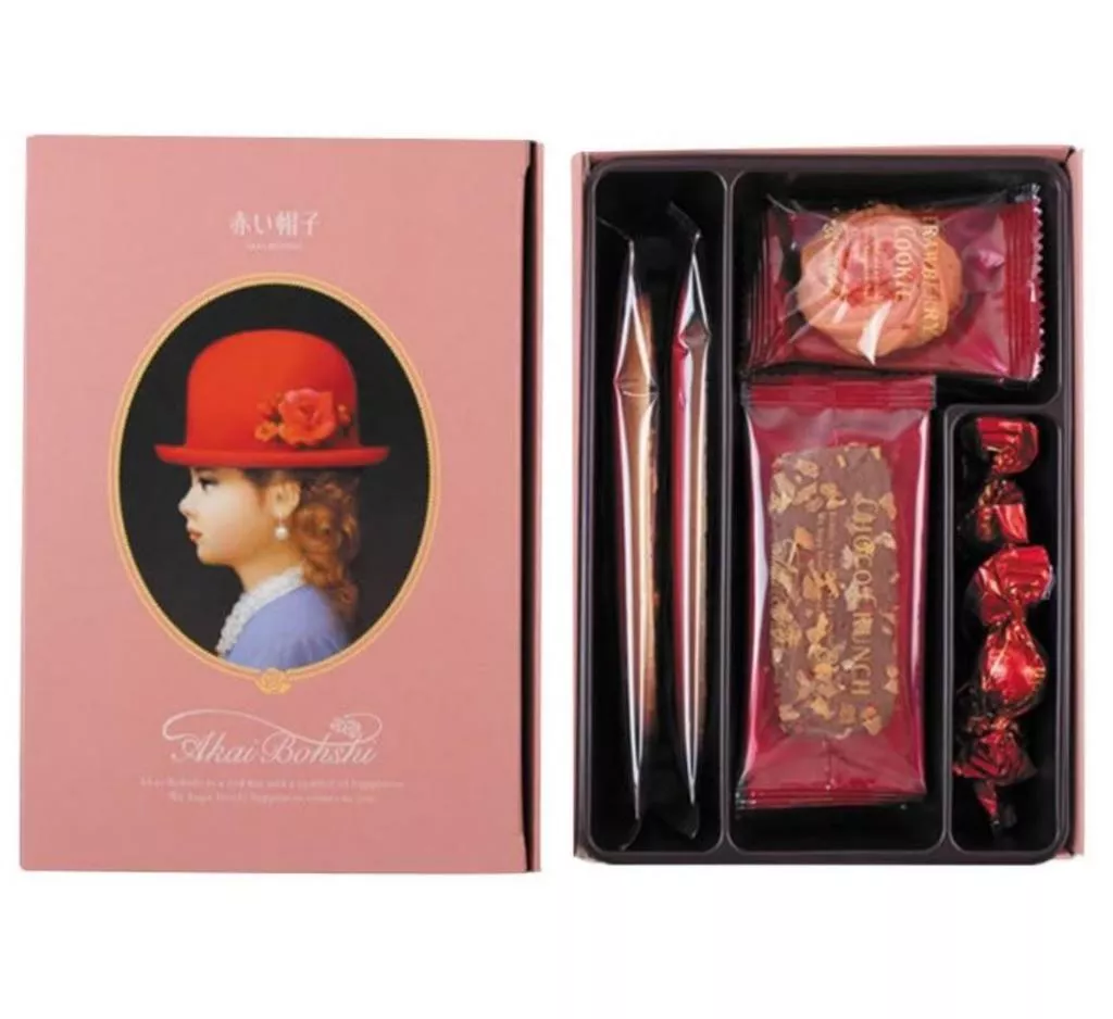 【赤い帽子 AKAI BOHSHI】日本紅帽子高帽子｜エレガント｜餅乾禮盒（優雅粉／紙盒）