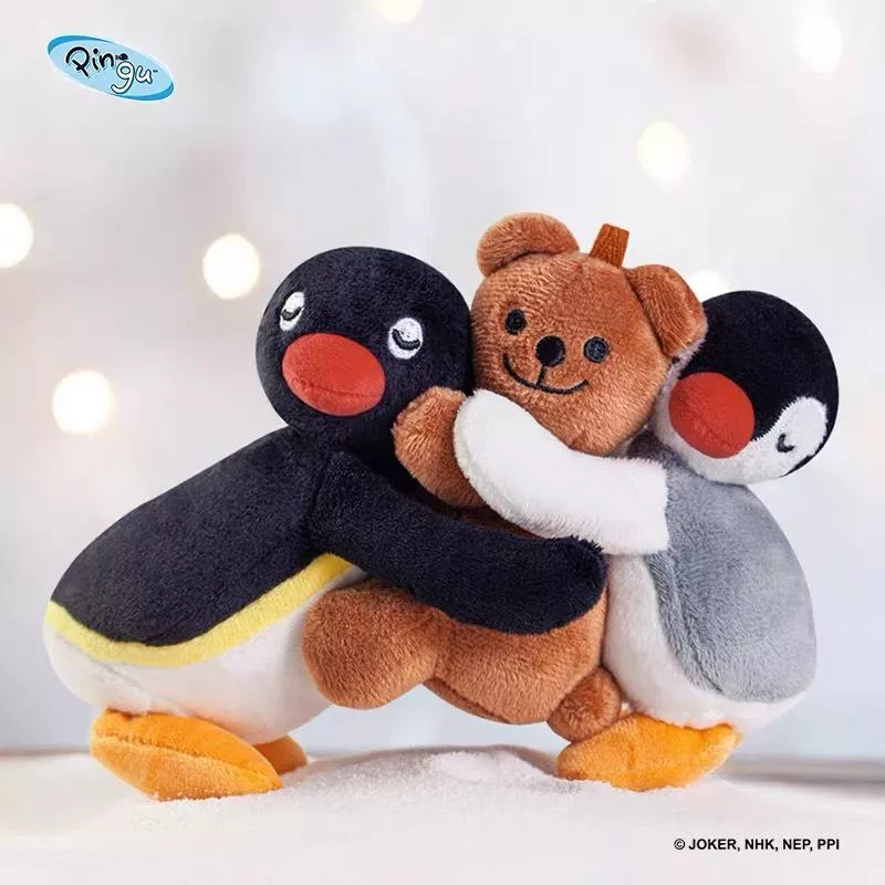 正版授權 Pingu企鵝家族玩偶鑰匙圈-兄妹情深