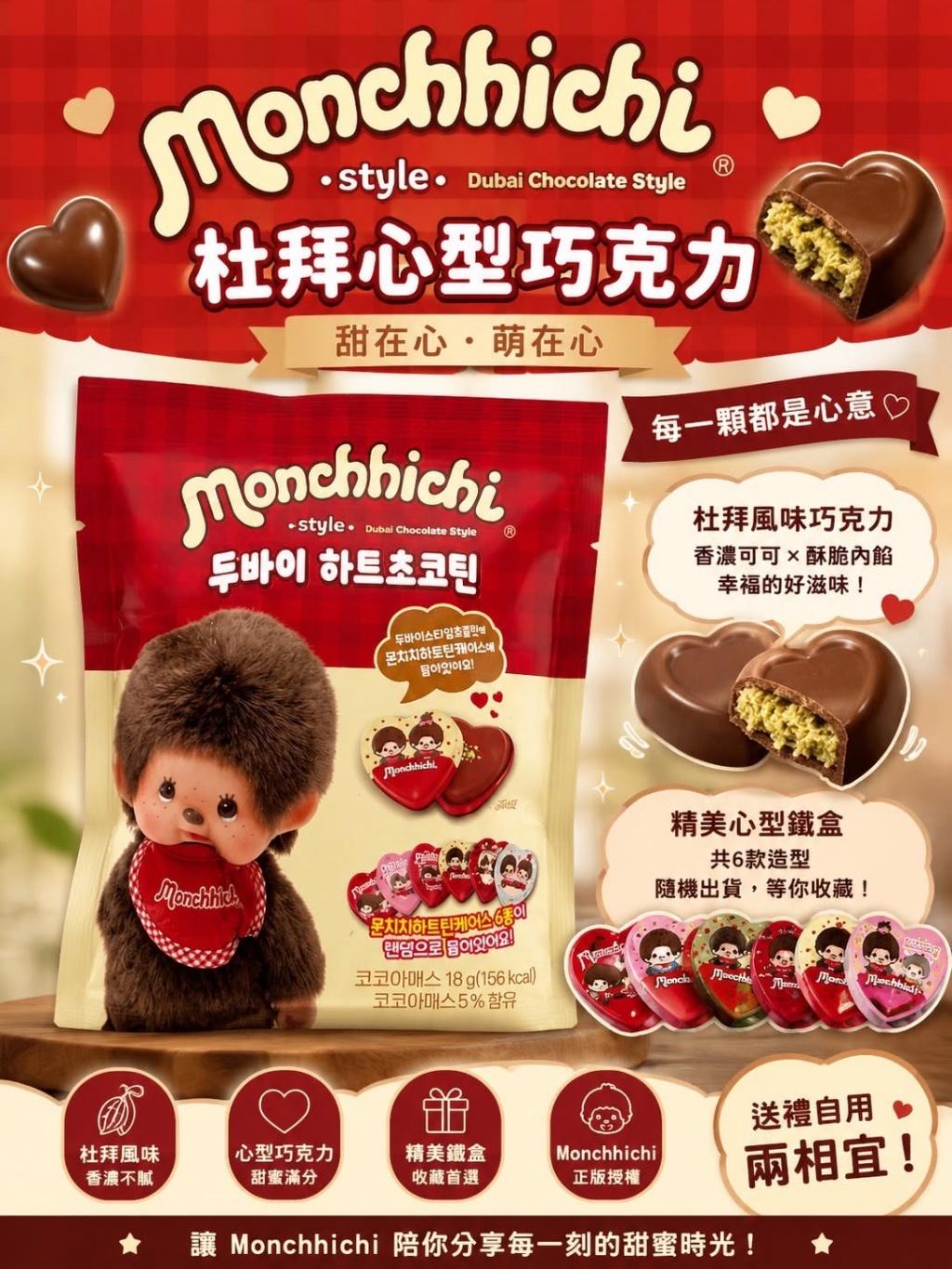 Monchhichi聯名杜拜巧克力🍫 隨機愛心鐵盒的鑰匙18g
