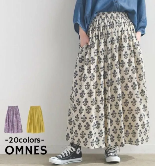 OMNES｜日本．日系印花鬆緊腰百褶長裙｜波西米亞風長裙｜民族風圖案 多花樣可選擇