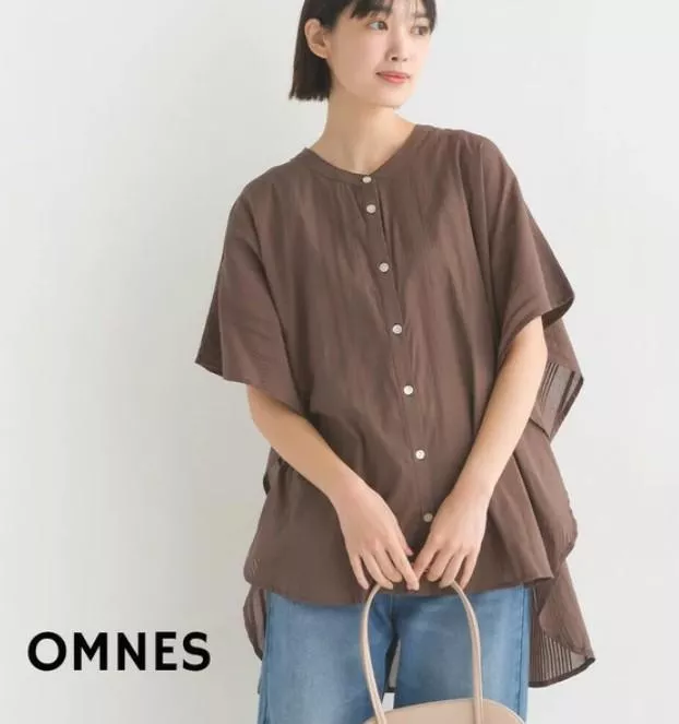 OMNES｜日本．簡約風落肩排扣不對稱下襬上衣