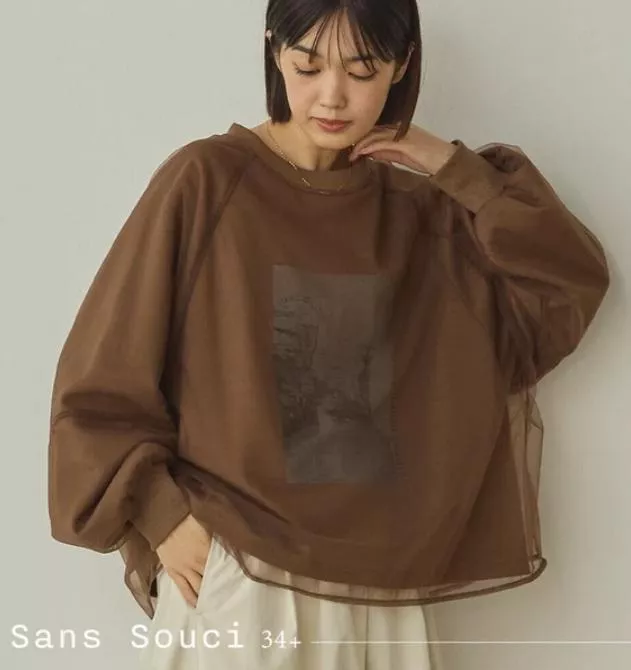 Sans Souci 34+｜日本直送．網紗層次感相片印花長袖上衣