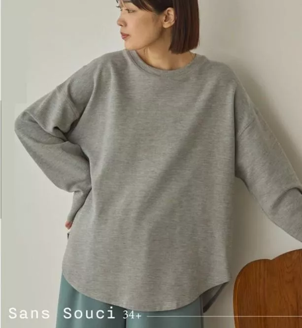 Sans Souci 34+｜日本直送．雙層感透膚網紗拼接長袖上衣 圓領長袖 網紗層次