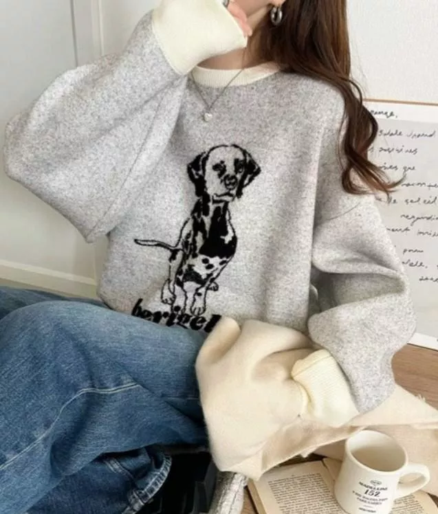 Classical Elf ｜日本直送．雙提花撞色大麥町犬 針織上衣