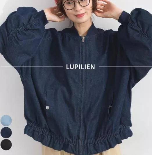 日本代購｜Lupilien 丹寧感寬版外套 燈籠袖拉鍊設計 日系休閒牛仔夾克