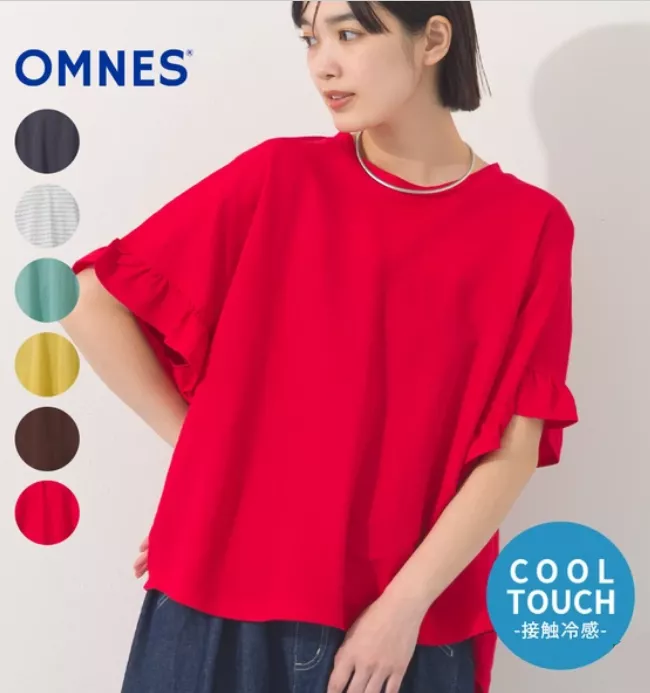 日本代購｜OMNES 接觸冷感荷葉袖寬版短袖上衣