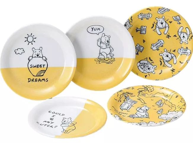 日本代購｜三鄉陶器  Disney 維尼黃色系餐盤組 (5入)