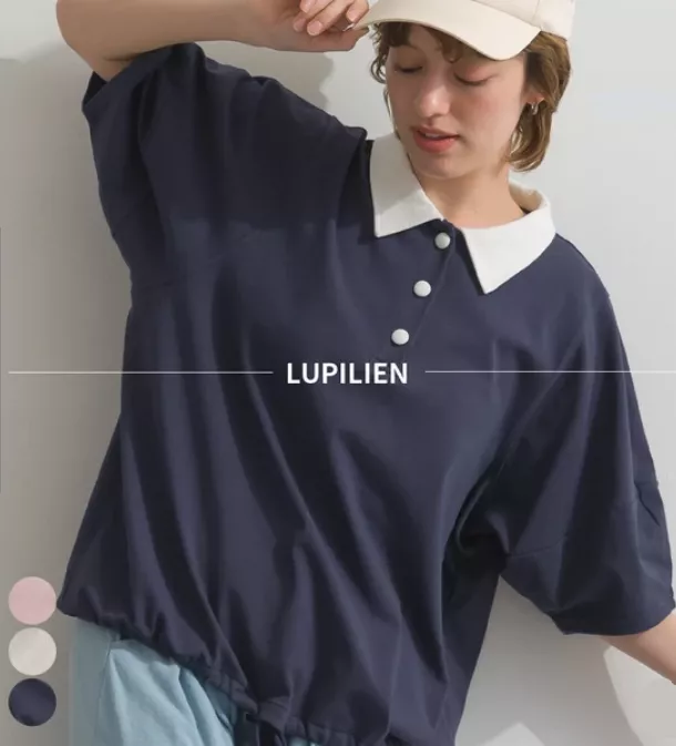 日本代購｜Lupilien 配色領抽繩下襬短袖上衣