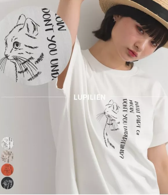 日本代購｜Lupilien 貓咪插畫文字印花短袖上衣