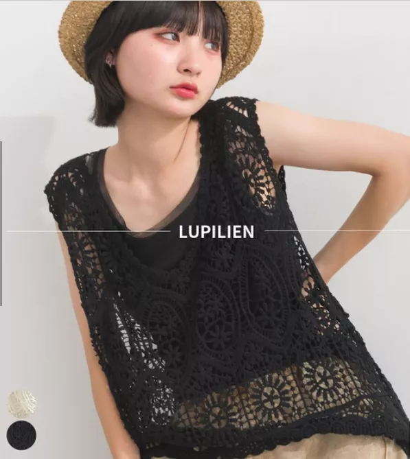 日本代購｜Lupilien 鉤針蕾絲透膚背心 日系鏤空罩衫