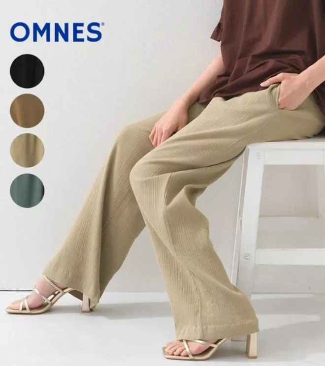日本代購｜OMNES 皺褶日系寬褲 鬆緊腰寬版長褲 休閒長褲