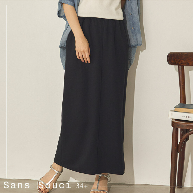 日本代購｜Sans Souci 34+ 彈性腰頭直筒長裙  日系休閒修身長裙