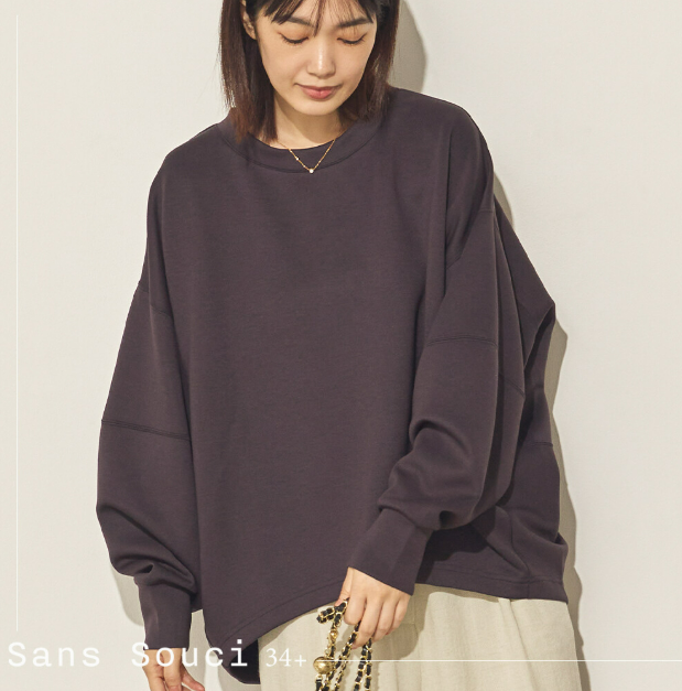 日本代購｜Sans Souci 34+ 日系寬鬆落肩長袖上衣 大人感圓領大學T