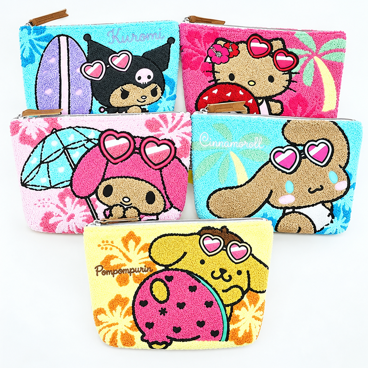 日本代購｜Sanrio 三麗鷗 夏天日燒系列 毛絨刺繡收納包 化妝包