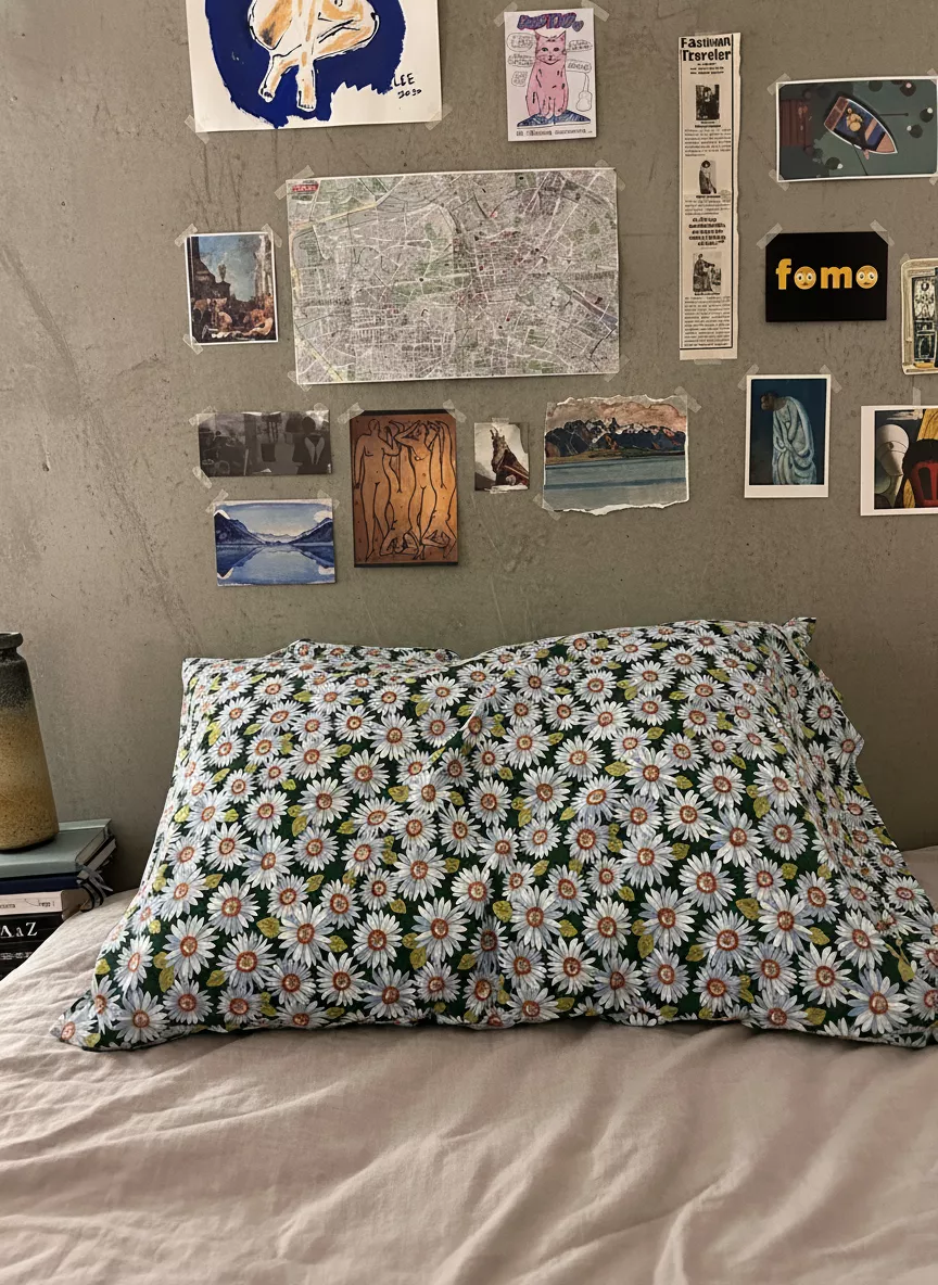 日式雛菊枕頭套2入-綠底