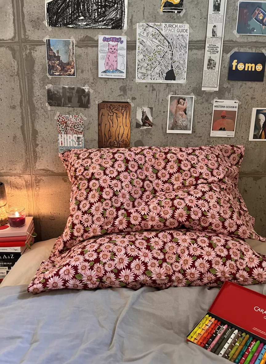 日式雛菊枕頭套2入-紅底