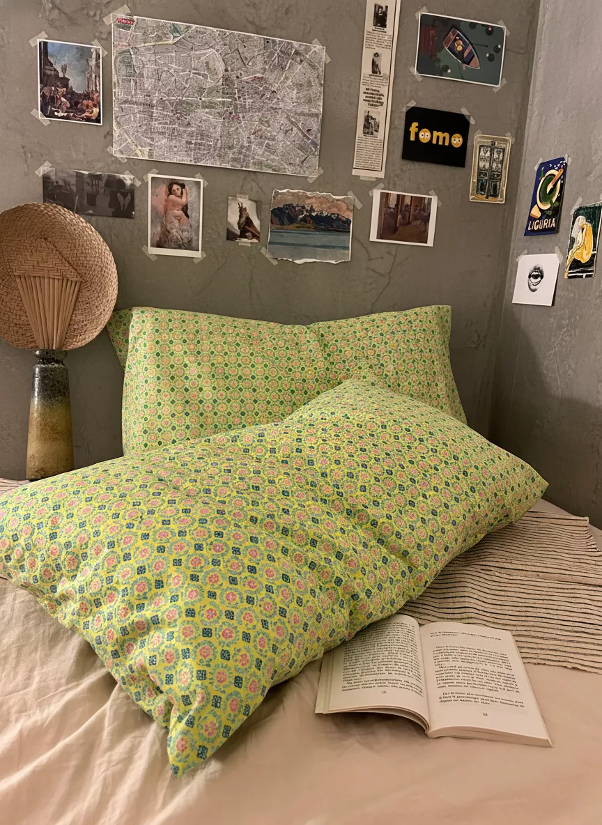 日式花磚手工純棉枕頭套-2入