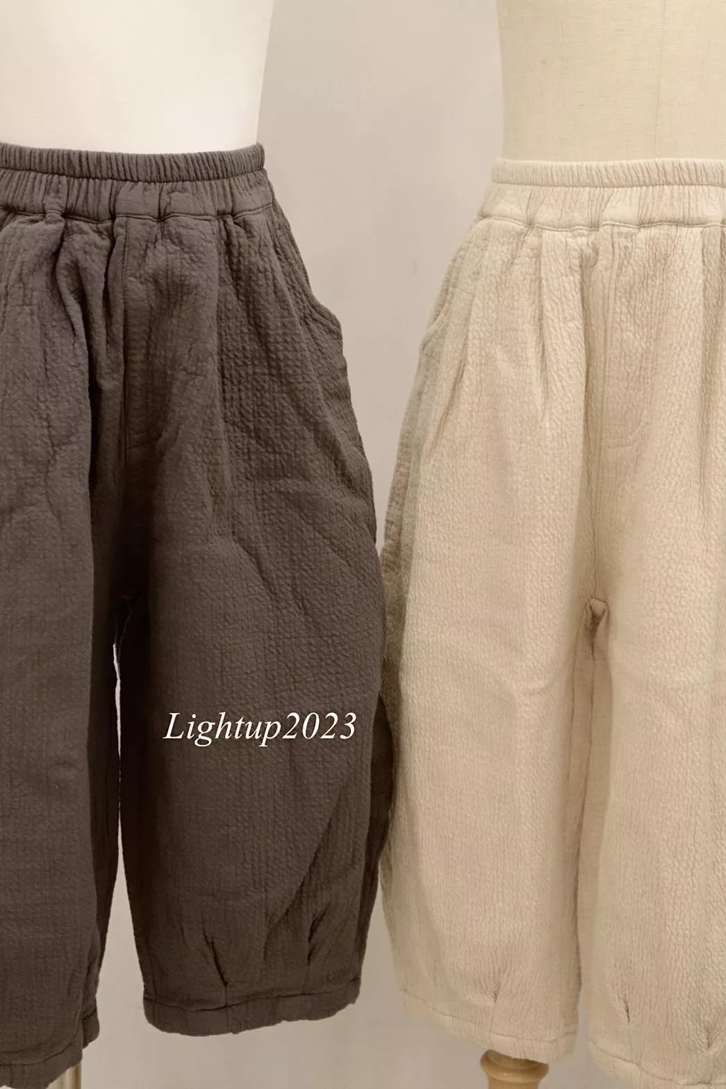 棉麻灰杏褲