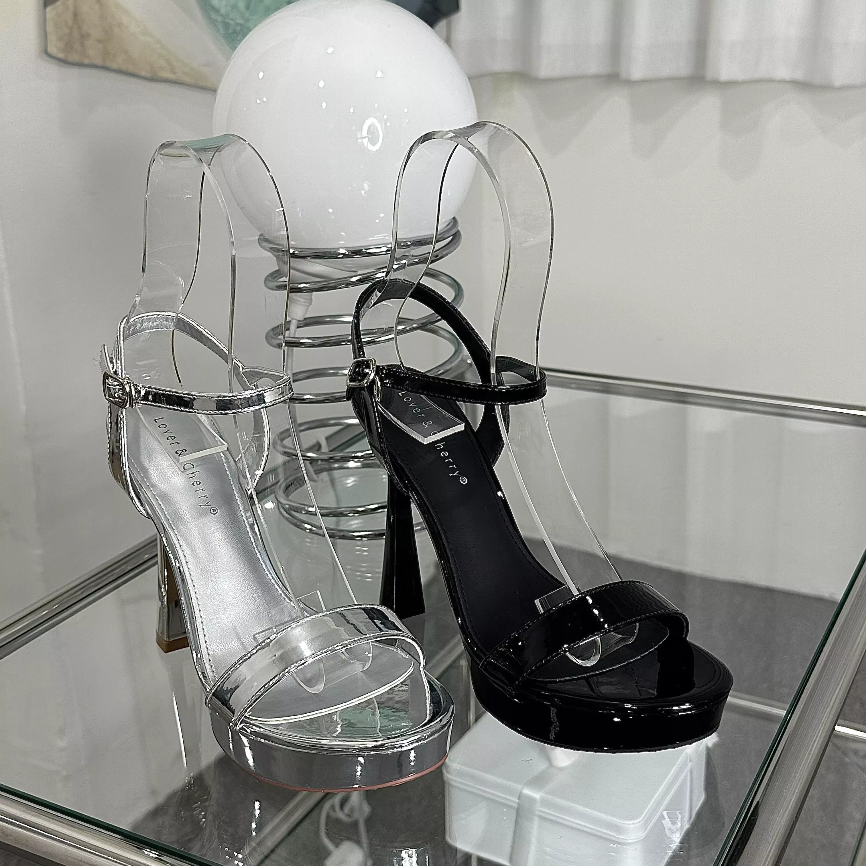 鏡面極光厚底高跟涼鞋