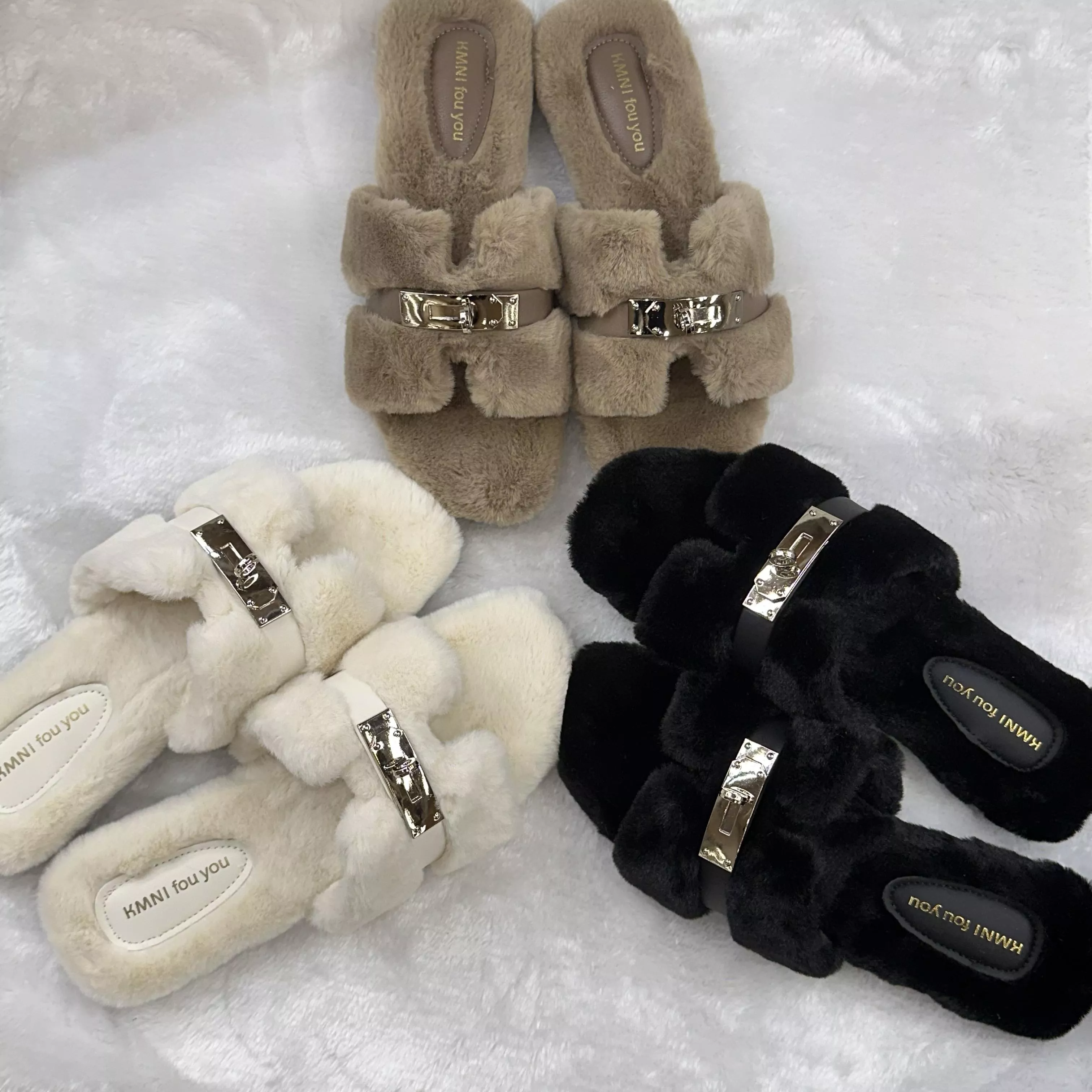 冬暖暖金屬扣毛拖