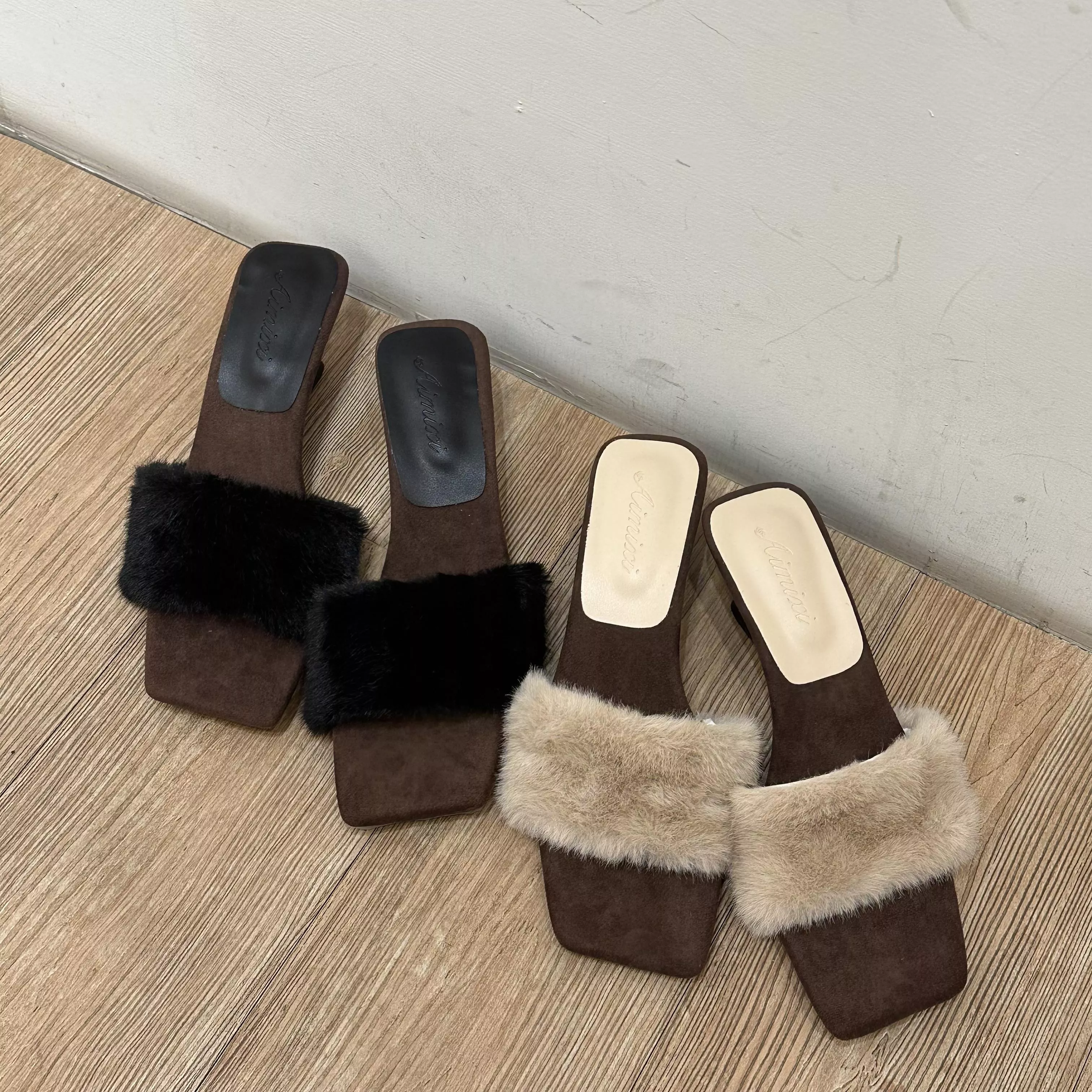 低調慵懶時髦毛毛波跟拖鞋