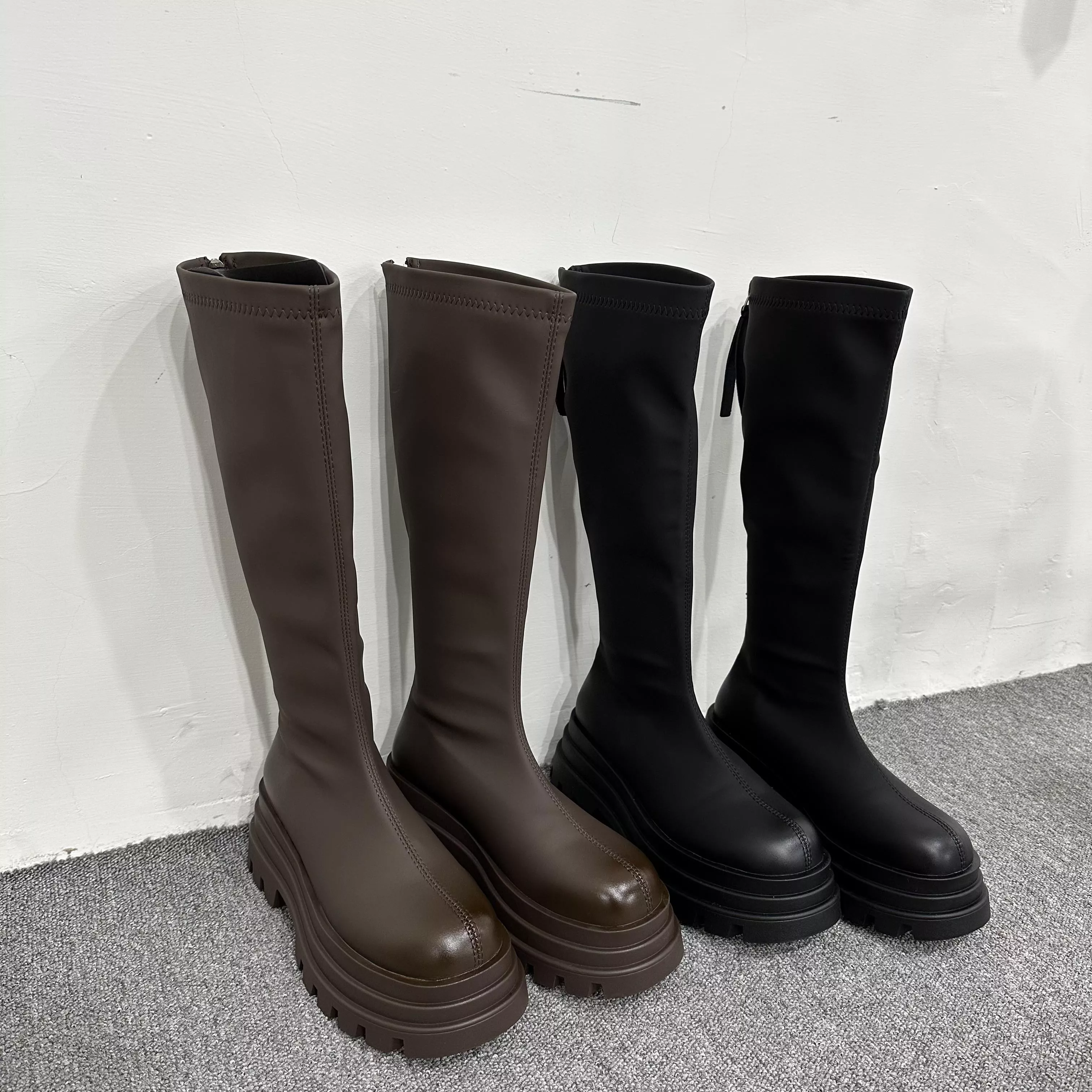 霧感平口厚底長靴