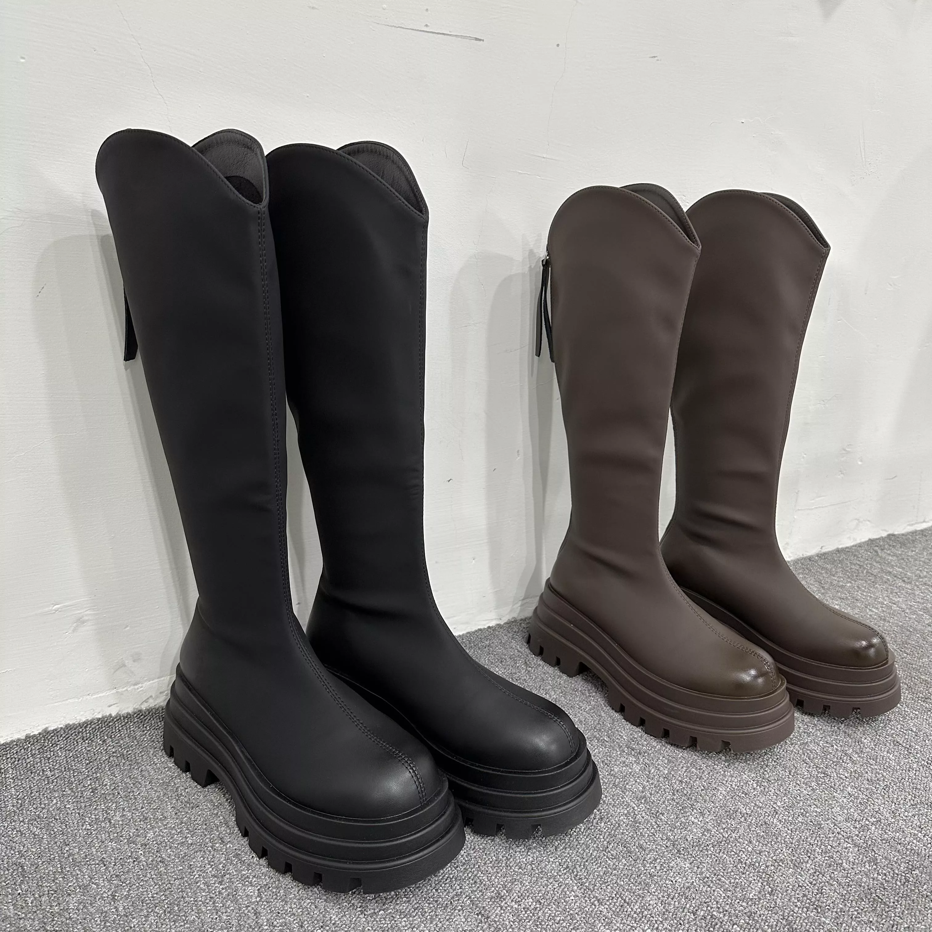 霧感V口厚底長靴