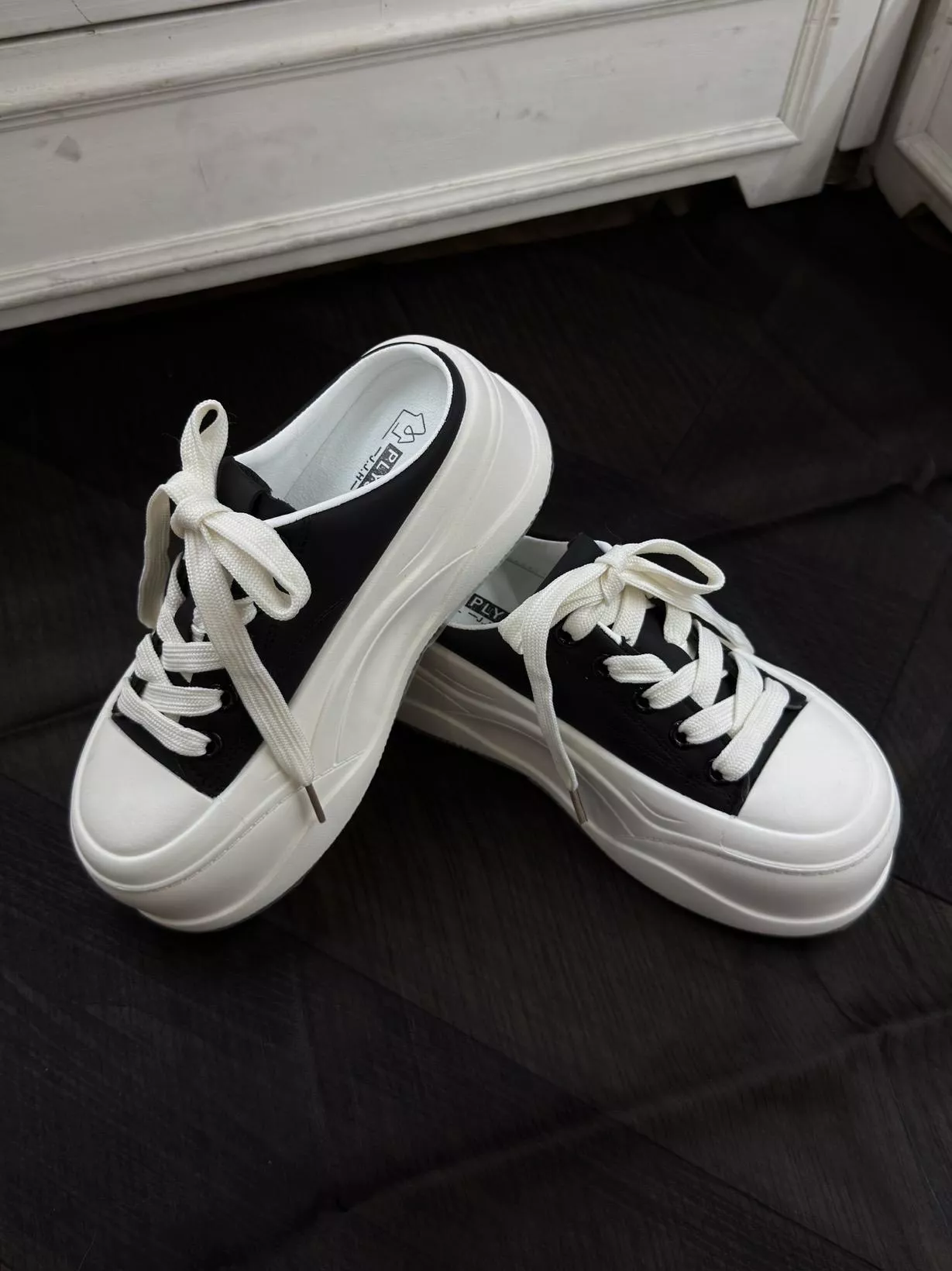 拼色厚底穆勒小白鞋