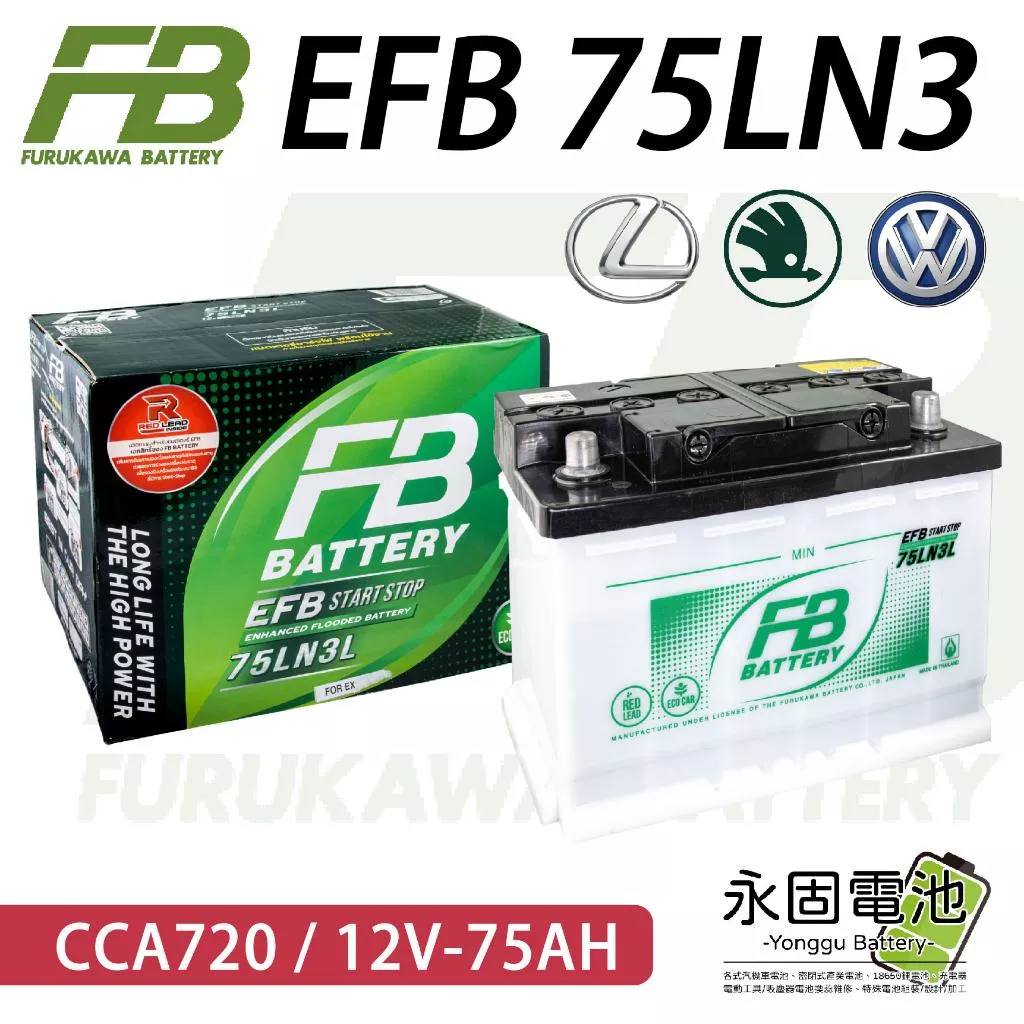 「永固電池」 FB 古河 泰製 EFB LN3 12V75Ah CCA720 免保養 汽車電瓶 汽車電池