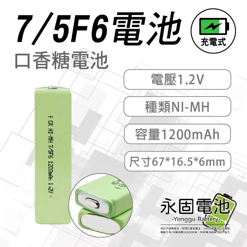 「永固電池」口香糖電池  方形鎳氫電池  7/5F6  1.2V  1200mAh  MP3 隨身聽