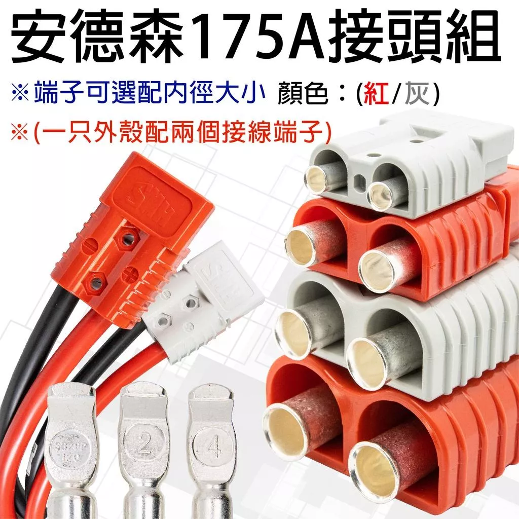 「永固電池」安德森接頭 175A 灰/紅 可選接線端子孔徑 大電流快拆接頭 逆變器插頭 安德森插頭 防呆反接保護
