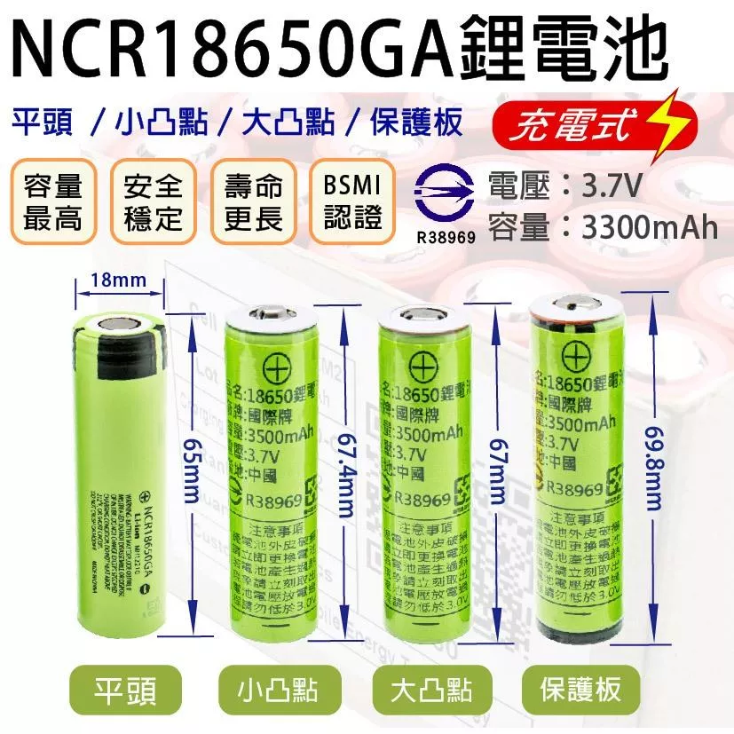 「永固電池」Panasonic NCR18650GA 充電式鋰電池 3300mAh 松下 凸點 保護板 18650 鋰電