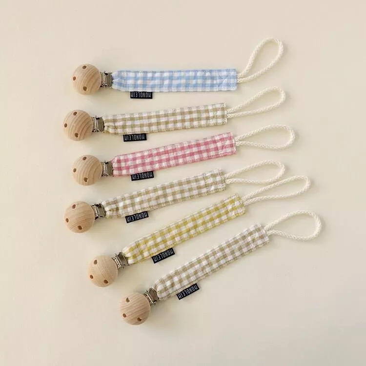 格紋木夾奶嘴鏈