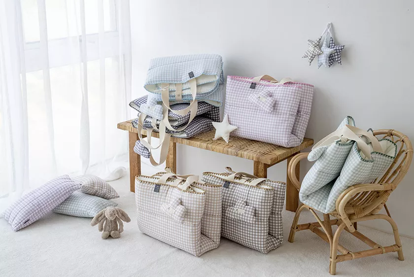 粉彩格紋午睡被 3 件組(枕頭+被子+睡墊)(宅配）