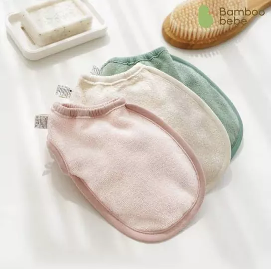 <Bamboo bebe>竹纖維雙面洗澡手套（嬰兒用)