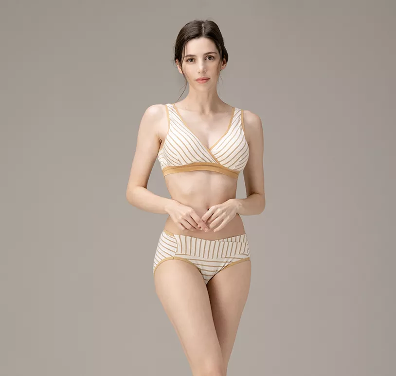 <Iunique>條紋莫代爾扣式哺乳內衣