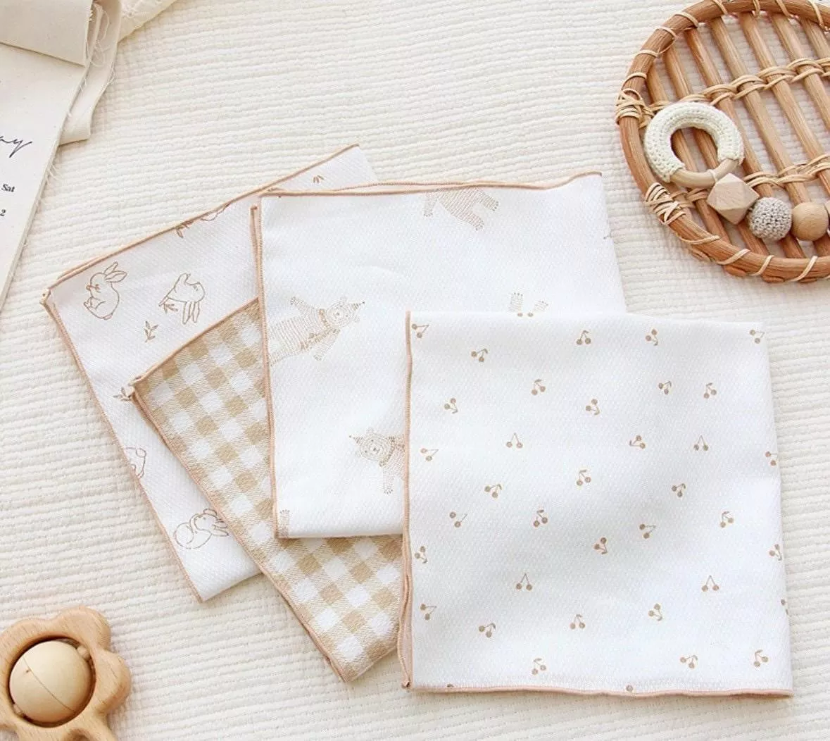 100%純棉紗布壓花寶寶手帕