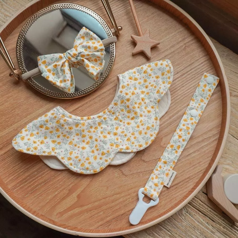 有機棉圍兜+髮帶+奶嘴鏈套組（五色）