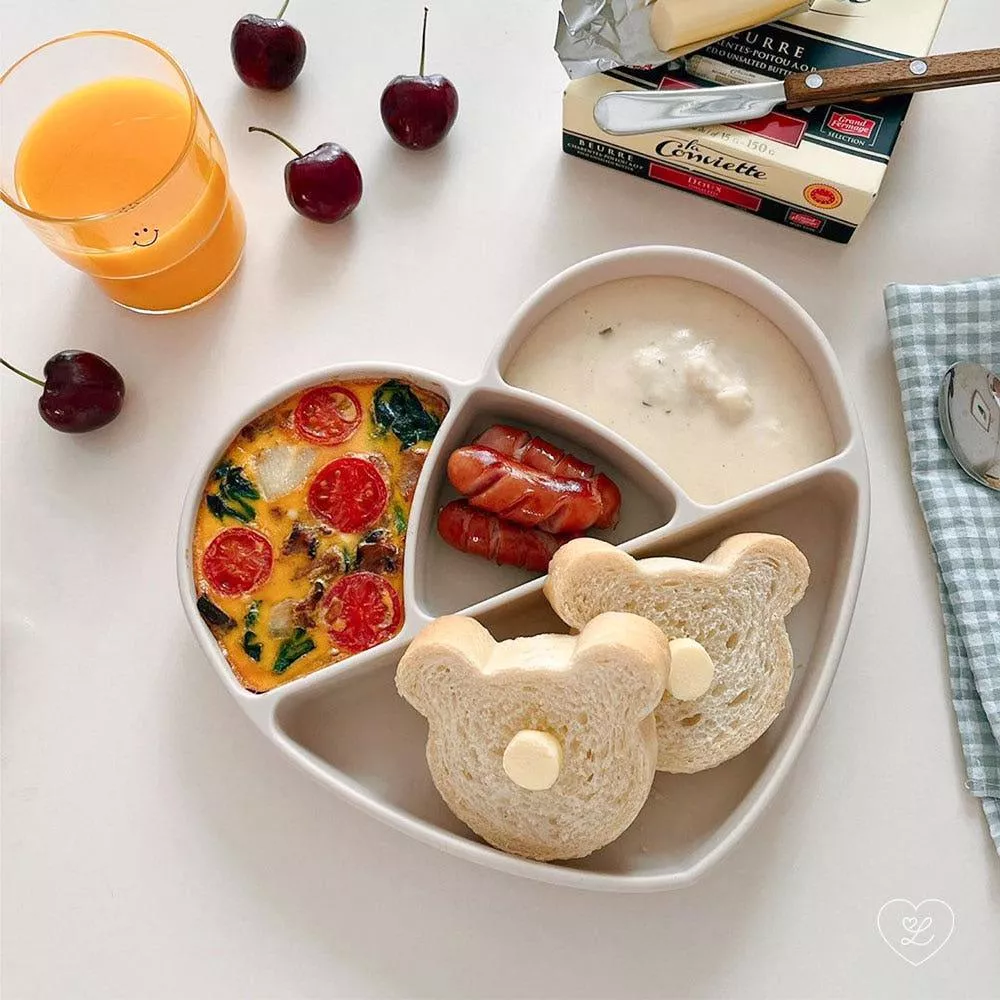 愛心白金矽膠吸盤式餐盤