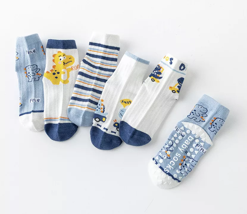 (set)藍色恐龍NH43 블루공룡(5족)세트 아기 유아 아동 미끄럼 방지 메쉬 양말