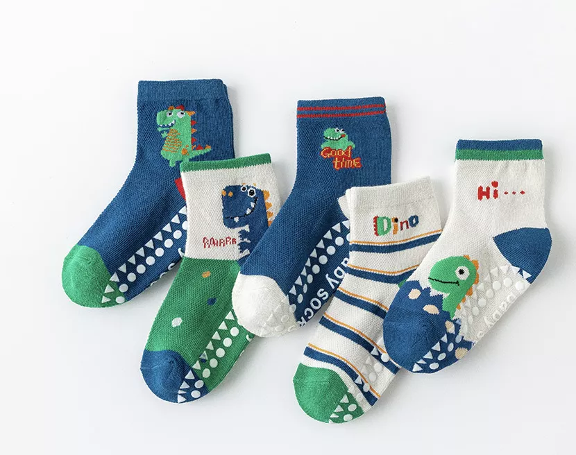 (set)綠色恐龍 NH42 그린공룡(5족)세트 아기 유아 아동 미끄럼 방지 메쉬 양말