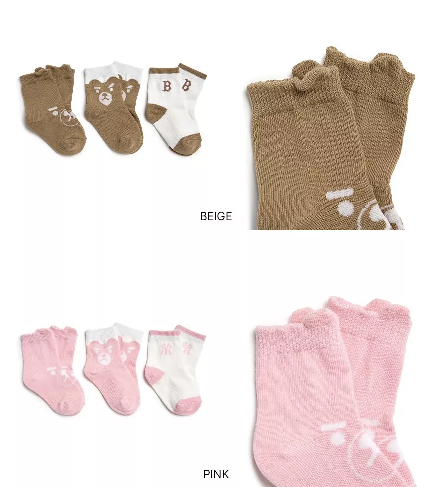 (set) <MLB>嬰兒襪子(2色)(공식) 25N 모노베어 토들러 양말 3번들 (2color) 7ASOC035N